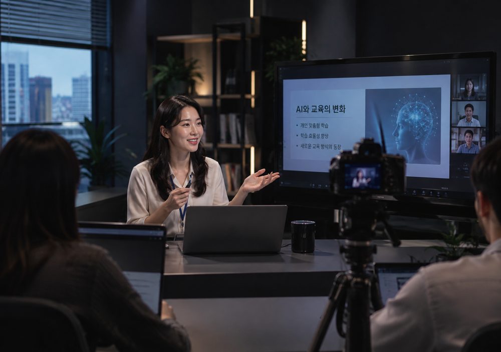 AI 교육 강의를 촬영하는 강사 - 사내 공통교육 영상 제작